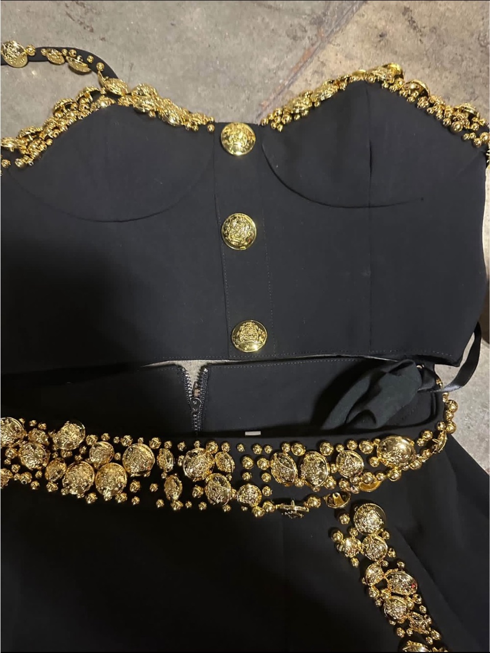 Black Strapless skirt set with Gold Embellishments